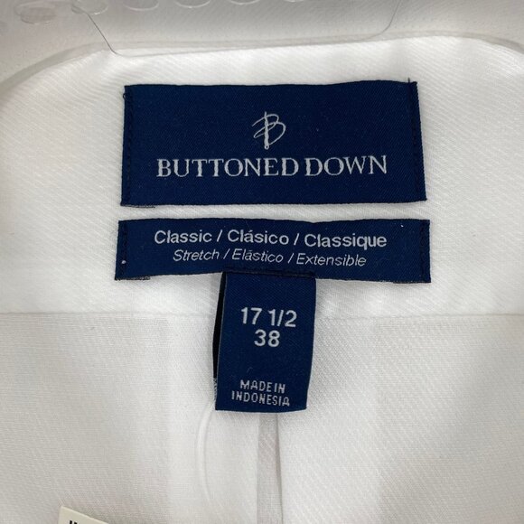 Buttoned Down White Long Sleeve Classic Button-Up Dress Shirt | Size 17.5 - Picture 5 of 5